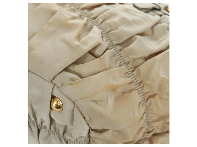 PRADA Gathered Hand Bag Nylon 2way Beige Gold - vista 17