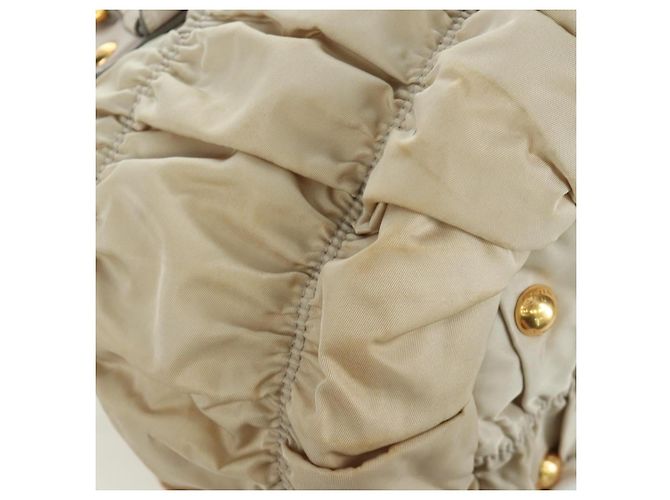 PRADA Gathered Hand Bag Nylon 2way Beige Gold - vista 18