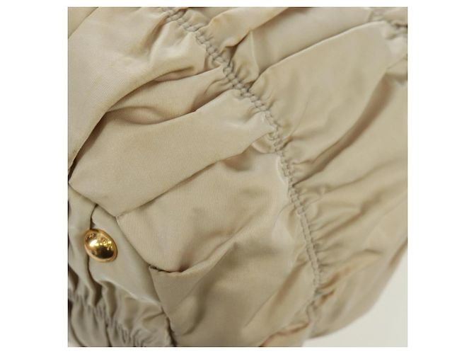 PRADA Gathered Hand Bag Nylon 2way Beige Gold - vista 19