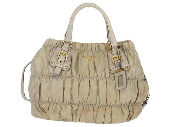 PRADA Gathered Hand Bag Nylon 2way Beige Gold - vista 2