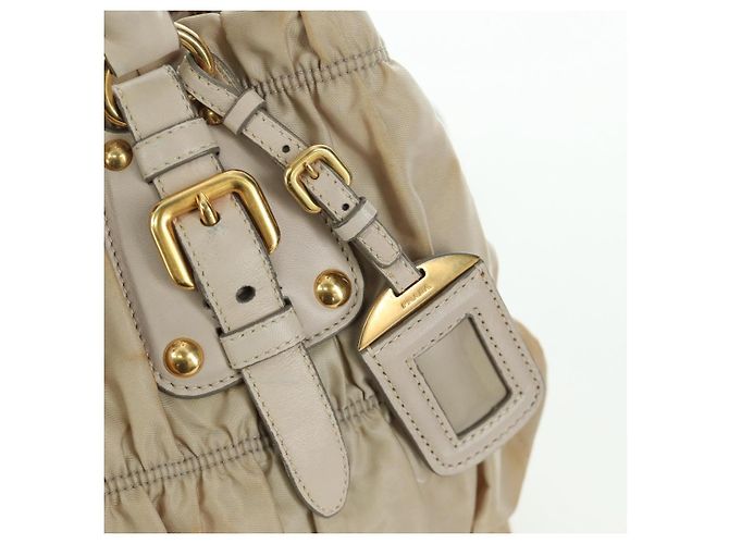 PRADA Gathered Hand Bag Nylon 2way Beige Gold - vista 20