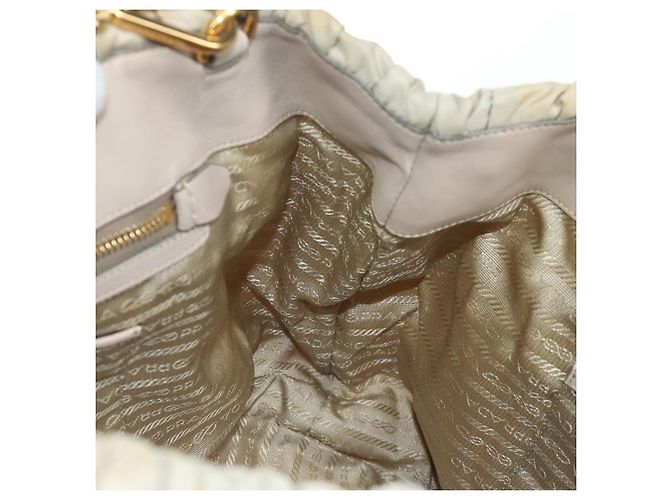 PRADA Gathered Hand Bag Nylon 2way Beige Gold - vista 27