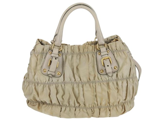PRADA Gathered Hand Bag Nylon 2way Beige Gold - vista 3