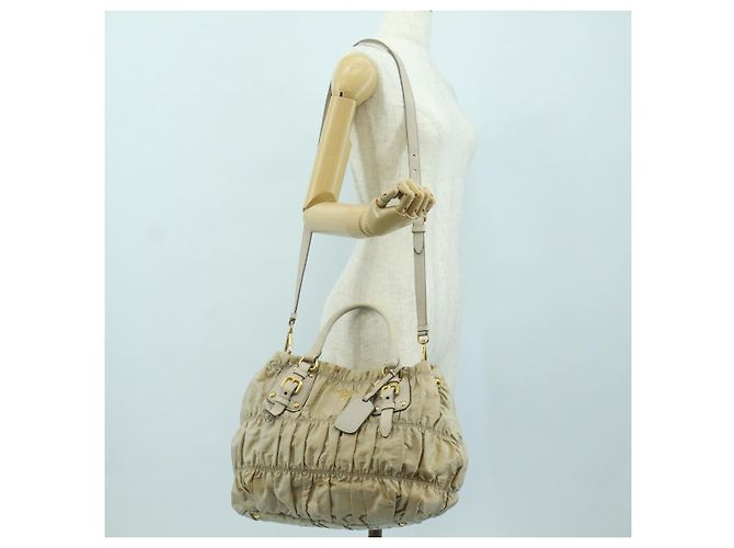 PRADA Gathered Hand Bag Nylon 2way Beige Gold - vista 31