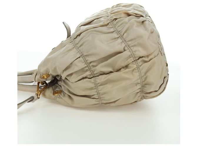 PRADA Gathered Hand Bag Nylon 2way Beige Gold - vista 4