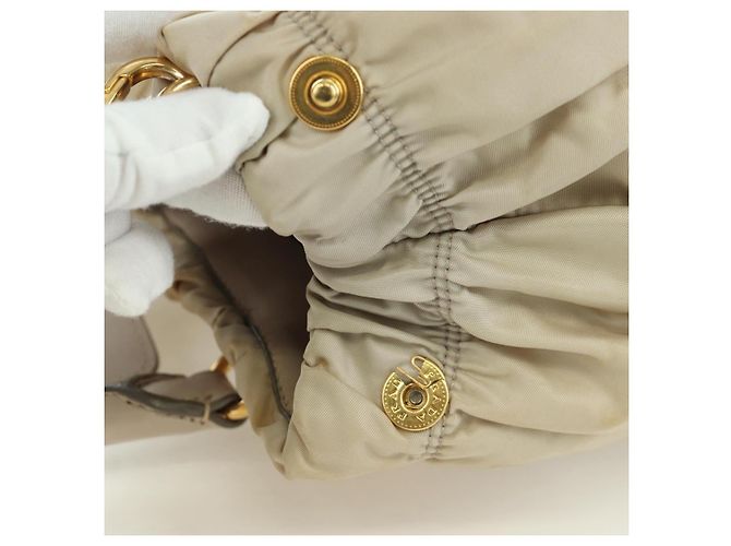 PRADA Gathered Hand Bag Nylon 2way Beige Gold - vista 5