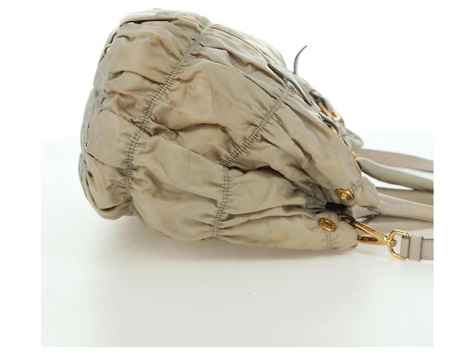 PRADA Gathered Hand Bag Nylon 2way Beige Gold - vista 7