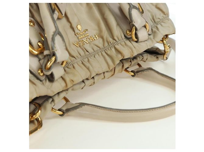 PRADA Gathered Hand Bag Nylon 2way Beige Gold - vista 9