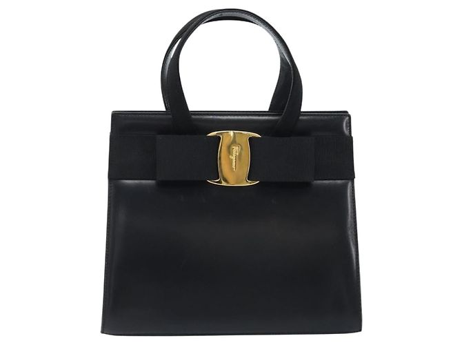 Salvatore Ferragamo Vala Hand Bag Leather Black Gold - vue 13