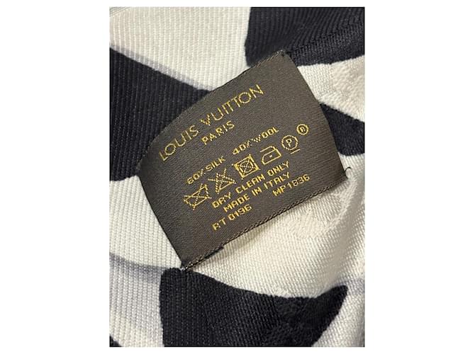 Sciarpa in seta e lana Monogram Louis Vuitton Nero Bianco - vista 3