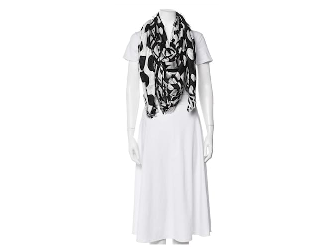 Sciarpa in seta e lana Monogram Louis Vuitton Nero Bianco - vista 7