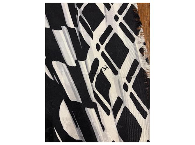 Sciarpa in seta e lana Monogram Louis Vuitton Nero Bianco - vista 9