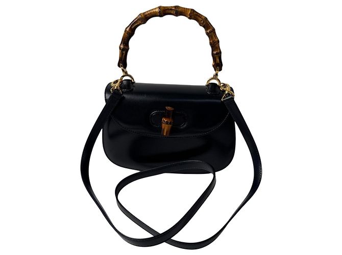 Borsa a tracolla mini 2 vie Gucci Old Bamboo Nero - vista 2