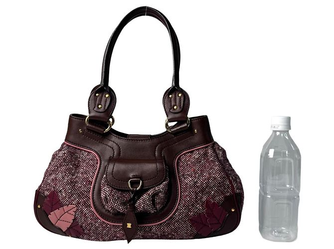 Triomphe Céline Borsa Celine in Tweed x Pelle Marrone Rosa Bordò - vista 10