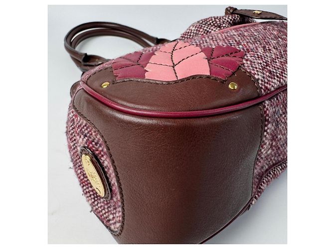 Triomphe Céline Borsa Celine in Tweed x Pelle Marrone Rosa Bordò - vista 11