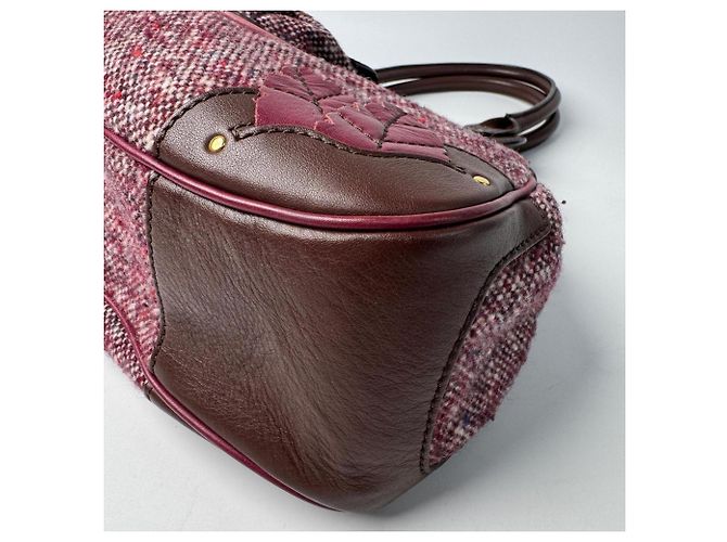 Triomphe Céline Borsa Celine in Tweed x Pelle Marrone Rosa Bordò - vista 12