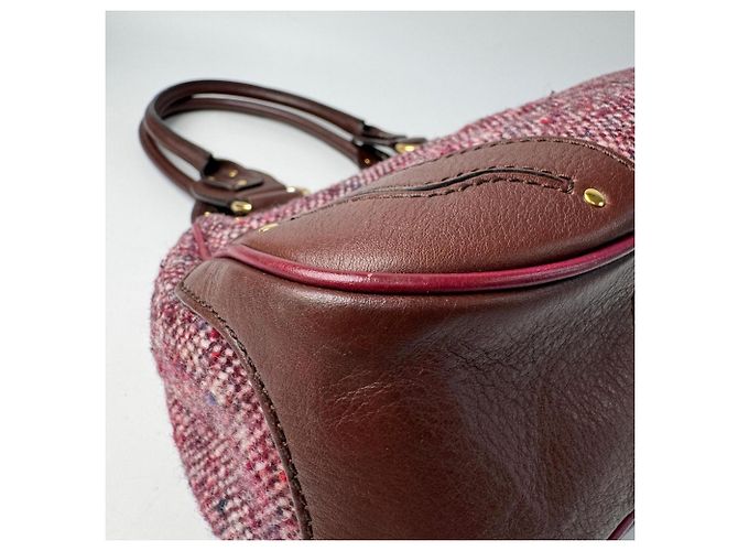 Triomphe Céline Borsa Celine in Tweed x Pelle Marrone Rosa Bordò - vista 13