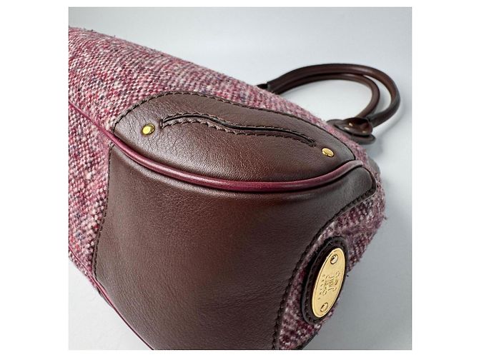 Triomphe Céline Borsa Celine in Tweed x Pelle Marrone Rosa Bordò - vista 14