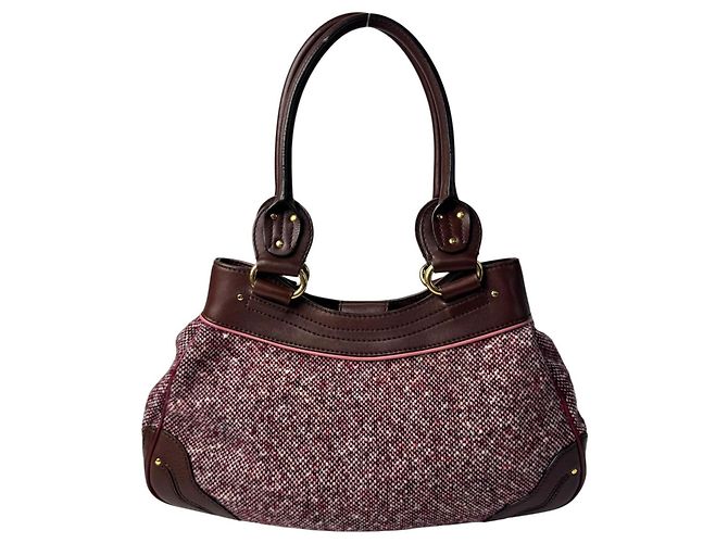 Triomphe Céline Borsa Celine in Tweed x Pelle Marrone Rosa Bordò - vista 2