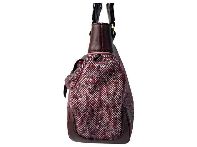 Triomphe Céline Borsa Celine in Tweed x Pelle Marrone Rosa Bordò - vista 3