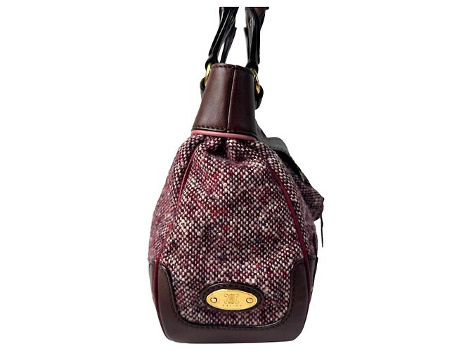 Triomphe Céline Borsa Celine in Tweed x Pelle Marrone Rosa Bordò - vista 4