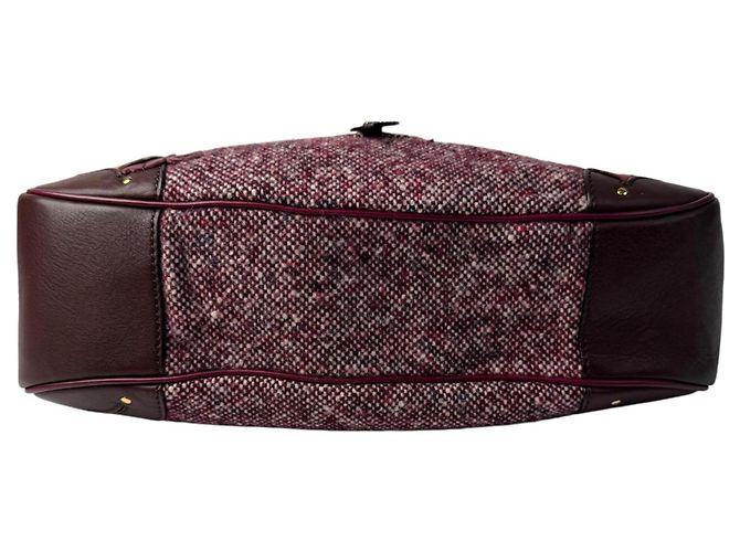 Triomphe Céline Borsa Celine in Tweed x Pelle Marrone Rosa Bordò - vista 5