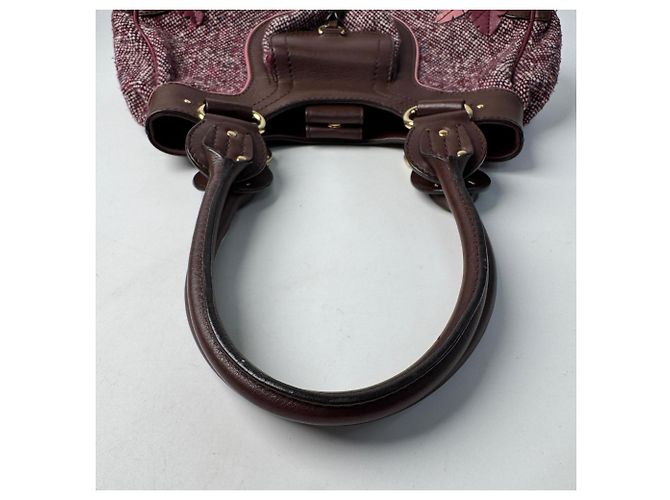 Triomphe Céline Borsa Celine in Tweed x Pelle Marrone Rosa Bordò - vista 6