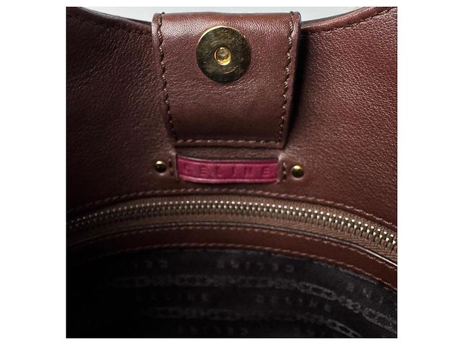 Triomphe Céline Borsa Celine in Tweed x Pelle Marrone Rosa Bordò - vista 8