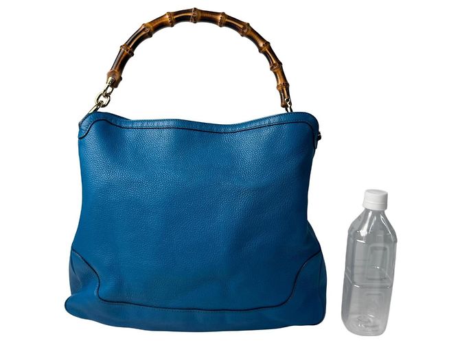 Borsa a tracolla in pelle Gucci Bamboo Diana Blu - vista 10