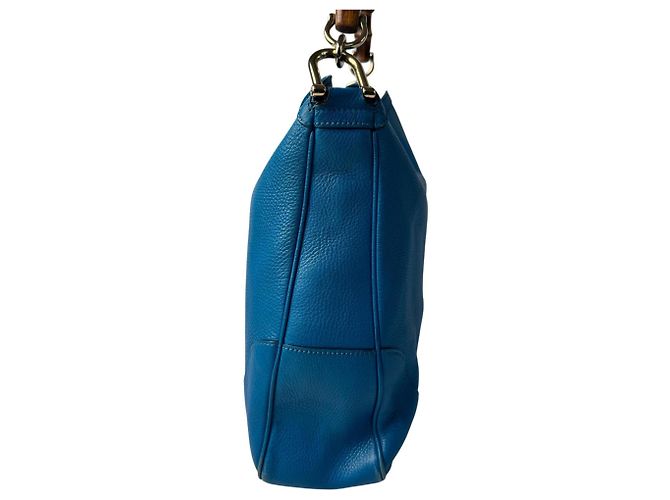 Borsa a tracolla in pelle Gucci Bamboo Diana Blu - vista 3
