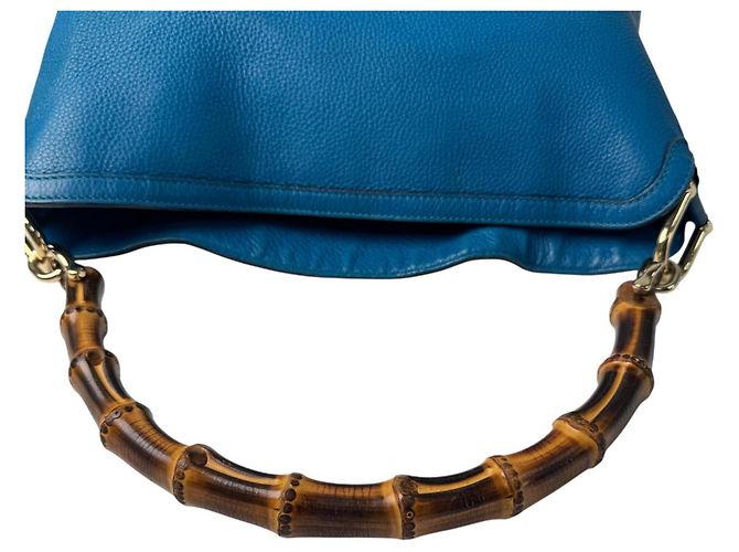 Borsa a tracolla in pelle Gucci Bamboo Diana Blu - vista 6