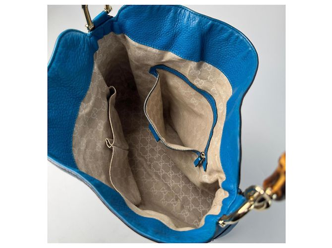 Borsa a tracolla in pelle Gucci Bamboo Diana Blu - vista 7