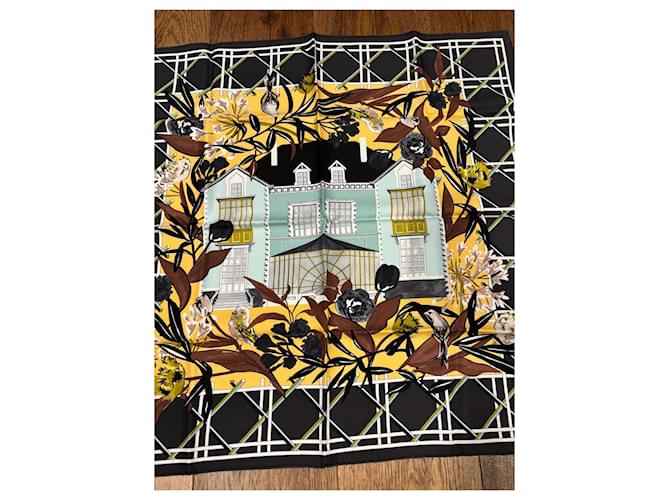 Foulard in seta Dior Marrone Nero Bianco Verde Giallo - vista 2