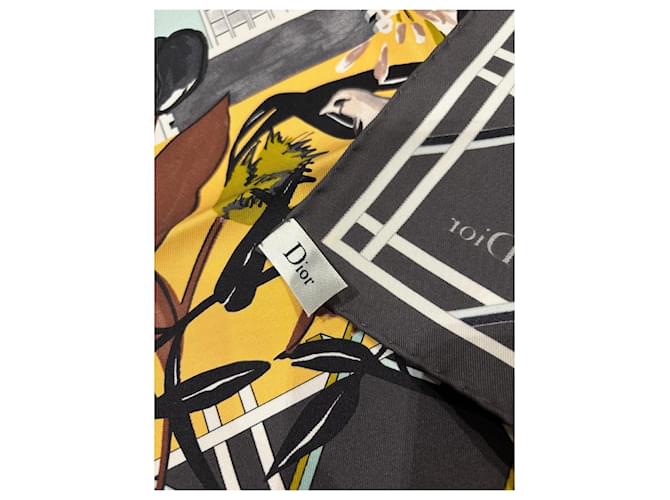Foulard in seta Dior Marrone Nero Bianco Verde Giallo - vista 3