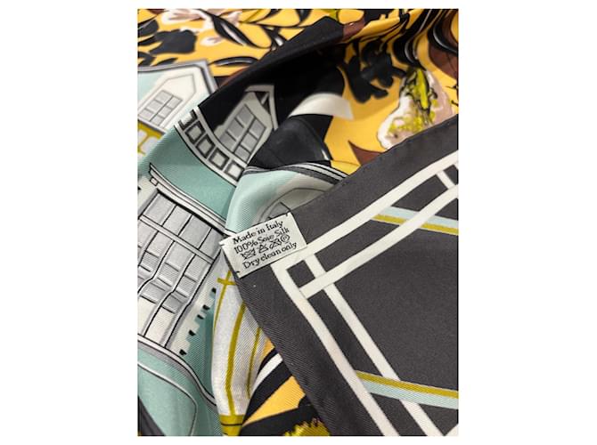 Foulard in seta Dior Marrone Nero Bianco Verde Giallo - vista 4