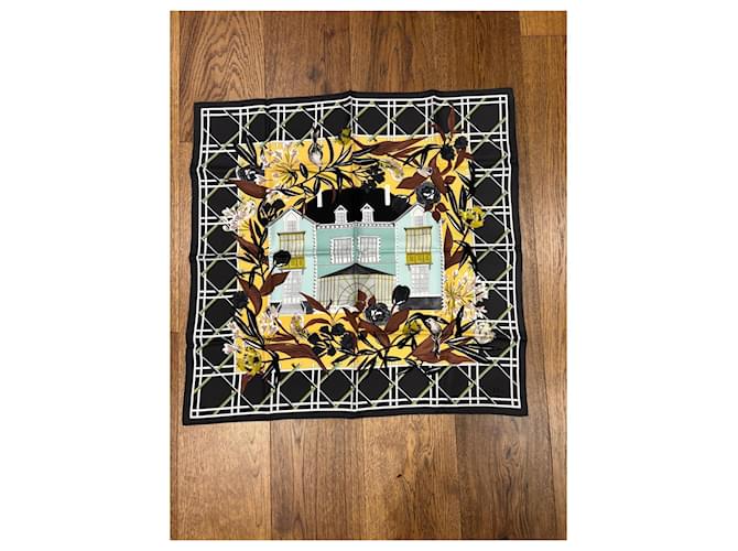 Foulard in seta Dior Marrone Nero Bianco Verde Giallo - vista 5