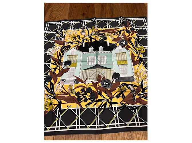 Foulard in seta Dior Marrone Nero Bianco Verde Giallo - vista 6