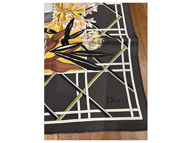 Foulard in seta Dior Marrone Nero Bianco Verde Giallo - vista 7