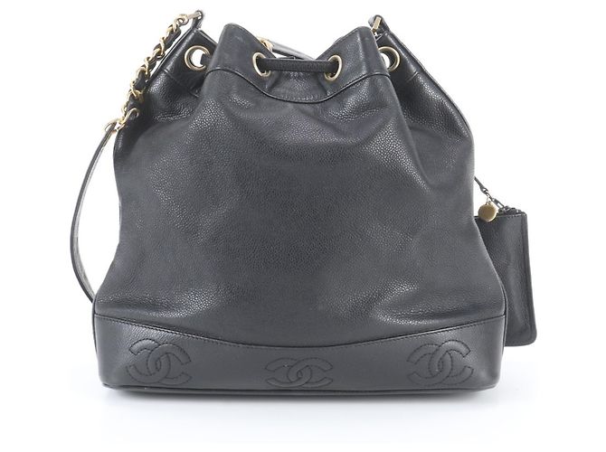 Borsa a tracolla Chanel Triple Coco in pelle caviar Nero - vista 3