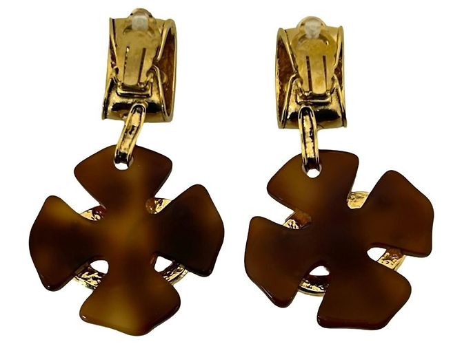 Orecchini a clip Chanel Coco Mark in marmo oro e marrone D'oro - vista 6