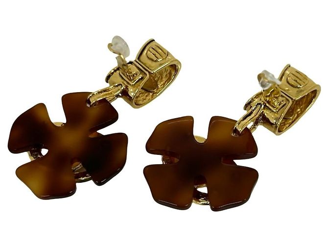 Orecchini a clip Chanel Coco Mark in marmo oro e marrone D'oro - vista 7