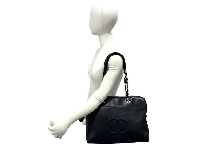 Borsa Tote Chanel Vintage Coco Mark in pelle caviar Nero - vista 2