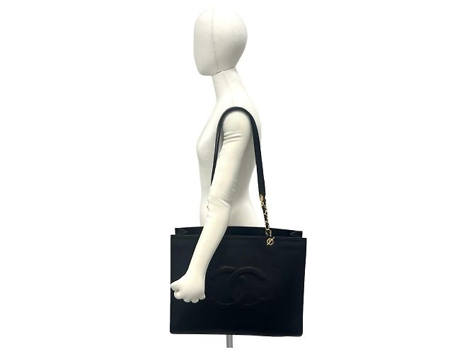 Borsa Tote a catena Chanel Vintage Coco Mark Logo in pelle caviar Nero - vista 2