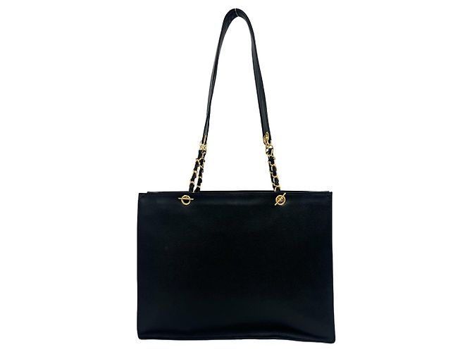 Borsa Tote a catena Chanel Vintage Coco Mark Logo in pelle caviar Nero - vista 3