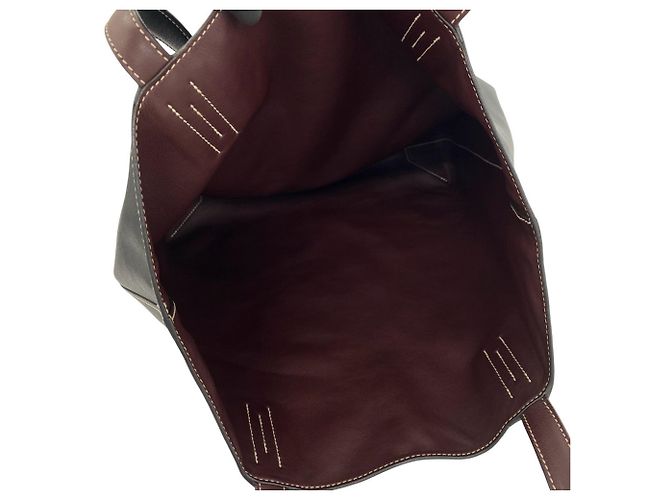 Hermès Borsa Tote HERMES Double Sens 36 in pelle Veau Sikkim Nero Rosso Bordò - vista 9
