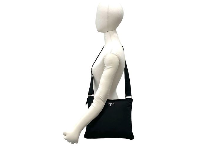 Borsa a tracolla in nylon con logo triangolare Prada Nero - vista 2
