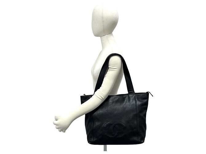 Borsa Tote Chanel Vintage Coco Mark in pelle caviar Nero - vista 2