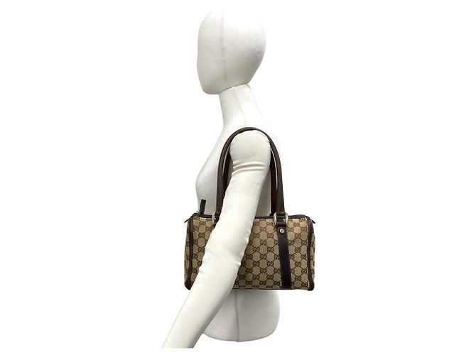 Borsa Boston Gucci in tela e pelle marrone - vista 2