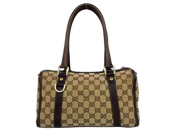 Borsa Boston Gucci in tela e pelle marrone - vista 3