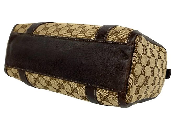 Borsa Boston Gucci in tela e pelle marrone - vista 8